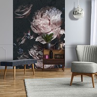 Флізелінові фотошпалери 3D Троянди Півонії 184x254 см Вінтажні квіти на чорному тлі (13525V4A)+клей - вид 6 мініатюра