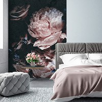 Флизелиновые фотообои 3D Розы Пионы 184x254 см Винтажные цветы на черном фоне (13525V4A)+клей
