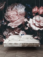 Флизелиновые фотообои 312x219 см Винтажные цветы на черном фоне (13525VEXXL) +клей