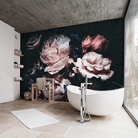 3Д флізелінові фотошпалери 416x254 см Вінтажні квіти на чорному тлі (13525VEXXXL)+клей