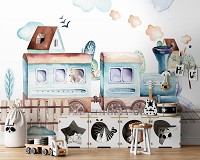 Флизелиновые детские фотообои 368x280 см Поездка на поезде - локомотив (13526V10) +клей