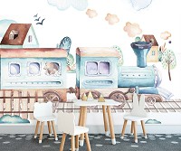 Оригинальные флизелиновые фотообои в детскую 416x290 см Поездка на поезде - локомотив (13526VEXXXXL) +клей