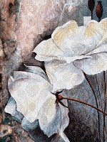 Флізелінові фото шпалери Білі квіти на стіні 206x275 см Бежева та коричнева структура (13528VEA)+клей - вид 1 мініатюра