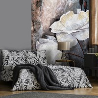 Флізелінові фото шпалери Білі квіти на стіні 206x275 см Бежева та коричнева структура (13528VEA)+клей - вид 5 мініатюра