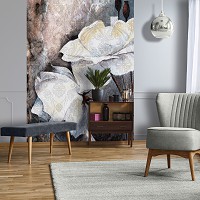 Флізелінові фото шпалери Білі квіти на стіні 206x275 см Бежева та коричнева структура (13528VEA)+клей - вид 6 мініатюра