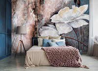 Белые цветы на стене флизелиновые фотообои Бежева та коричнева структура (13528V)+клей