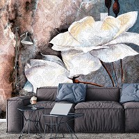 Фото красивых цветов флизелиновые фотообои 416x254 см Бежевая и коричневая структура цветка (13528VEXXXL) +клей