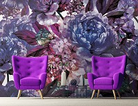 Флизелиновые фото обои с листьями на стену 254x184 см Фиолетовые цветы (13530V4)+клей