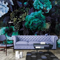 Флизелиновые фотообои в спальню над кроватью 416x290 см Винтажные цветы в синих тонах (13532VEXXXXL) +клей