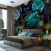 Флізелінові фотошпалери на стіну 368x280 см Вінтажні квіти в синіх тонах (13532V10) +клей