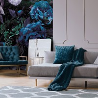 Флизелиновые фото обои пионы 184x254 см Винтажные цветы в темно-синих тонах (13533V4A)+клей