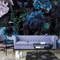Флизелиновые фото обои 254x184 см Винтажные цветы в темно-синих тонах (13533V4)+клей