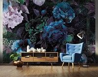 Флизелиновые фотообои в спальню 312x219 см Винтажные цветы в темно-синих тонах (13533VEXXL) +клей