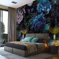 Флизелиновые фотообои 368x280 см Винтажные цветы в темно-синих тонах (13533V10) +клей