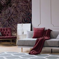 Флизелиновые фотообои искусство 184x254 см Темно бордовый орнамент (13535V4A)+клей