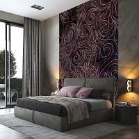 Флизелин - повторяющийся узор на фото обоях 206x275 см Темно бордовый орнамент (13535VEA)+клей