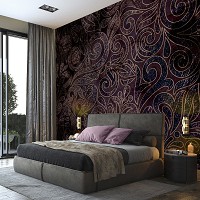 Узор на флизелиновых фото обоях 416x254 см Темно бордовый орнамент (13535VEXXXL) +клей