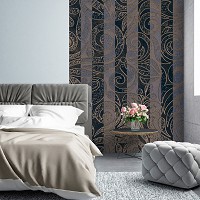 Флизелиновые коричневые фотообои 206x275 см Полосатый орнамент золото (13536VEA)+клей - вид 6 миниатюра