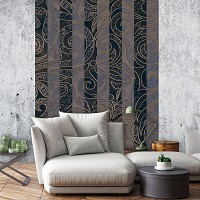 Флизелиновые коричневые фотообои 206x275 см Полосатый орнамент золото (13536VEA)+клей