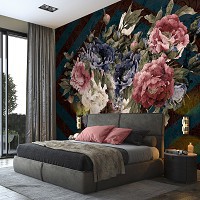 Флизелиновые фотообои большие 368 x 254 см Букет ярких цветов на темном фоне (13542V8)+клей