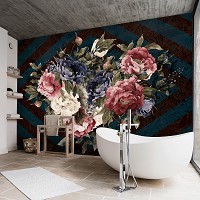 Флизелиновые фотообои 312 x 219 см Букет ярких цветов на темном фоне (13542VEXXL)+клей