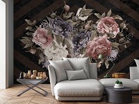 Флизелиновые коричневые фотообои 254x184 см Букет цветов на темном фоне (13543V4)+клей