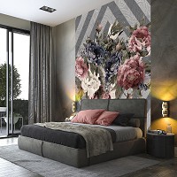 Флизелиновые фото обои 184x254 см Букет цветов на сером фоне (13544V4A)+клей - вид 5 миниатюра