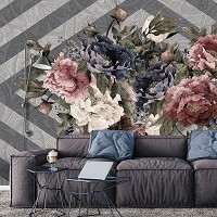 Флизелиновые фото обои красивые 254x184 см Букет цветов на сером фоне (13544V4)+клей