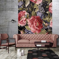 Флизелиновые фото обои ретро 184 x 254 см Цветы - Большие пионы и сирень (13545V4A)+клей