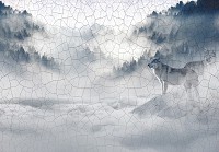 Природа тварини флізелінові фотошпалери 416x254 см Вовки у тумані на потрісканій стіні (13549VEXXXL) +клей - вид 1 мініатюра
