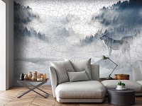 Природа животные флизелиновые фотообои 312x219 см Волки в тумане на потрескавшейся стене (13549VEXXL) +клей