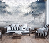 Флизелиновые фотообои Волки в тумане на потрескавшейся стене (13549V)+клей