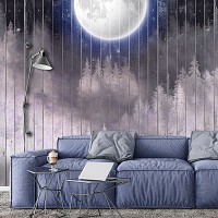 Флизелиновые фотообои под старые доски 368 x 280 см Пейзажи - Луна над белым лесом (на дереве) (13550V10)+клей