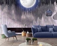 Флизелиновые фотообои с рисунком доски 460 x 300 см Пейзажи - Луна над белым лесом (на дереве) (13550V12)+клей