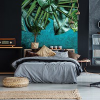Флизелиновые фото обои 206 x 275 см Цветы - Листья на камне морского цвета (13551VEA)+клей - вид 5 миниатюра