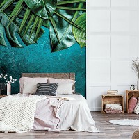 Флизелиновые фото обои 206 x 275 см Цветы - Листья на камне морского цвета (13551VEA)+клей - вид 6 миниатюра