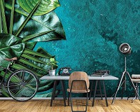 Готовые флизелиновые фотообои 460 x 300 см Цветы - Листья на камне морского цвета (13551V12)+клей