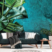 Зелень флизелиновые фотообои 368 x 254 см Цветы - Листья на камне морского цвета (13551V8)+клей