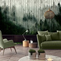 Флизелиновые фотообои Пейзажи - Туманный лес на деревянных досках (13552V)+клей