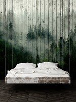 Флизелиновые фотообои на кухню 312 x 219 см Пейзажи - Туманный лес на деревянных досках (13552VEXXL)+клей