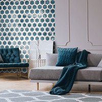 Флизелиновые обои фото 206x275 см Шестиугольники в холодных тонах (13553VEA)+клей - вид 5 миниатюра