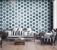 Флизелиновые геометрические фото обои 254x184 см Шестиугольники в холодных тонах (13553V4)+клей
