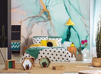 Фотообои абстракция 368 x 254 см Современная акварельная структура Бирюзовый мрамор (13554P8)+клей