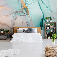 Флизелиновые фотообои для кухни 368 x 280 см Современная акварельная структура Бирюзовый мрамор (13554V10)+клей