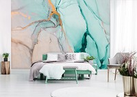 Флизелиновые абстрактные фотообои на стену 254 x 184 см Акварельная структура Бирюзовый мрамор (13554V4)+клей