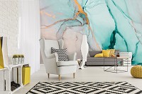 Абстрактные флизелиновые фотообои 368 x 254 см Современная акварельная структура Бирюзовый мрамор (13554V8)+клей