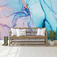 Флизелиновые фотообои в спальню над кроватью 368 x 254 см Акварельная структура Голубой мрамор (13555V8)+клей