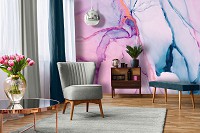 Красивые флизелиновые фотообои на кухню 416 x 290 см Акварельная структура Розовый мрамор (13556VEXXXXL)+клей