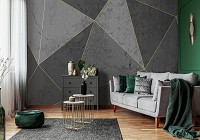 Флизелиновые фото обои абстракция на стену 254x184 см Геометрические треугольники Золотые линии на бетоне (13559V4)+клей