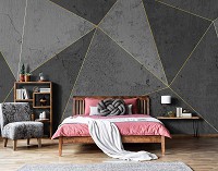 Флизелиновые фотообои треугольники на стену 368x254 см Абстракция Структура Золотые линии на бетоне (13559V8)+клей